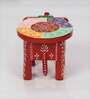 Red Wooden Handpainted Decorative Elephant Stool