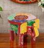Red Wooden Handpainted Decorative Elephant Stool