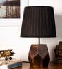 Wooden Hexa Lamp with Pleeted Cotton Black Shade