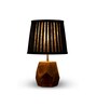 Wooden Hexa Lamp with Pleeted Cotton Black Shade