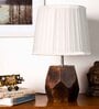 Wooden Hexa Lamp with Pleeted Cotton White Shade