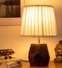 Wooden Hexa Lamp with Pleeted Cotton White Shade
