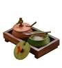 Wooden 2 Pcs Condiment Jars  With Base Tray and Spoon