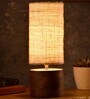 Wooden Log Table Lamp With White Jute Shade