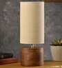 Wooden Log Table Lamp With White Jute Shade