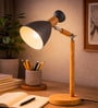 Wooden-Metalic Gray Study Desk Lamp