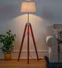 Fangio Off White Cotton Shade Tripod Floor Lamp With Wood & Metal Base