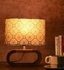 Wooden Oval Lamp with Morrocan Blue tile print shade