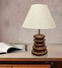 Wooden Pebble Beige Fabric Shade Table Lamp With Brown Base