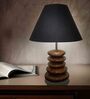 Wooden Pebble Black Fabric Shade Table Lamp With Brown Base