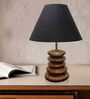 Wooden Pebble Black Fabric Shade Table Lamp With Brown Base