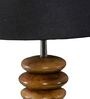 Wooden Pebble Black Fabric Shade Table Lamp With Brown Base