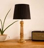 Wooden Pillar Brown lamp with pleeted Black Soft Shade