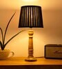 Wooden Pillar Brown lamp with pleeted Black Soft Shade
