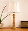 Wooden Pillar Brown lamp with pleeted White Soft Shade