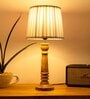 Wooden Pillar Brown lamp with pleeted White Soft Shade