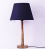Classic E27 Holder Wooden Base Table Lamp (Brown Base) with Fabric Shade (Blue)