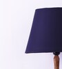 Classic E27 Holder Wooden Base Table Lamp (Brown Base) with Fabric Shade (Blue)