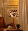 Classic E27 Holder Wooden Base Table Lamp (Brown Base) with Fabric Shade (Black & White)