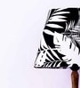 Classic E27 Holder Wooden Base Table Lamp (Brown Base) with Fabric Shade (Black & White)