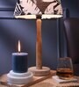 Classic E27 Holder Wooden Base Table Lamp (Brown Base) with Fabric Shade (Black & White)
