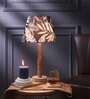 Classic E27 Holder Wooden Base Table Lamp (Brown Base) with Fabric Shade (Black & White)