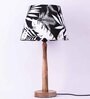 Classic E27 Holder Wooden Base Table Lamp (Brown Base) with Fabric Shade (Black & White)