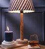 Classic E27 Holder Wooden Base Table Lamp (Brown Base) with Fabric Shade (Black & White)