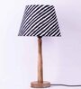 Classic E27 Holder Wooden Base Table Lamp (Brown Base) with Fabric Shade (Black & White)
