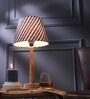 Classic E27 Holder Wooden Base Table Lamp (Brown Base) with Fabric Shade (Black & White)