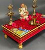 Yellow Wooden Pooja Chowki & Bajot Patta