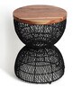 Wooden Rattan End Table In Black Finish