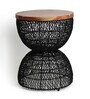 Wooden Rattan End Table In Black Finish