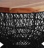 Wooden Rattan End Table In Black Finish
