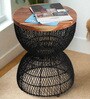 Wooden Rattan End Table In Black Finish