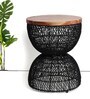 Wooden Rattan End Table In Black Finish