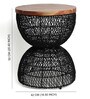 Wooden Rattan End Table In Black Finish