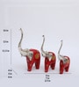Wooden Red Multicolour Handpainted Elephant (Set Of 3) Figurine