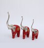Wooden Red Multicolour Handpainted Elephant (Set Of 3) Figurine