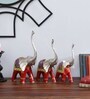 Wooden Red Handpainted Elephant (Set Of 3) Figurine