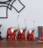 Wooden Red Multicolour Handpainted Elephant (Set Of 3) Figurine