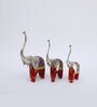 Wooden Red Handpainted Elephant (Set Of 3) Figurine