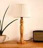 Wooden Round Brown Lamp with pleeted White Taper soft Shade