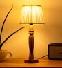 Wooden Round Brown Lamp with pleeted White Taper soft Shade