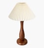 Wooden Spindle Table Lamp with Pleated Jute Shade for Living or Home Decor