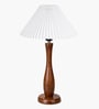 Wooden Spindle Table Lamp with Pleated Jute Shade for Living or Home Decor