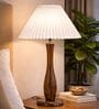 Wooden Spindle Table Lamp with Pleated Jute Shade for Living or Home Decor
