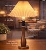 Wooden Spindle Table Lamp with Pleated Jute Shade for Living or Home Decor