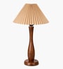 Wooden Spindle Table Lamp with Pleated Jute Shade for Living or Home Decor