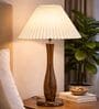 Wooden Spindle Table Lamp with Pleated Jute Shade for Living or Home Decor